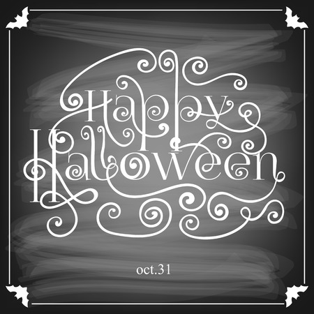 Halloween card with lettering, frame and chalkboard background. Vector illustration contains gradient meshes.のイラスト素材