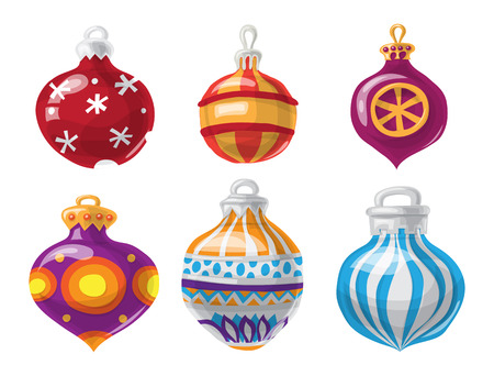 Set of 6 hand drawn Christmas baubles on white background.のイラスト素材