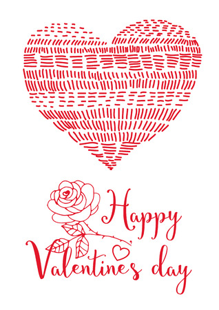 Valentines day card. Doodle heart and lettering on white background.のイラスト素材