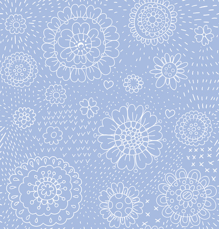 Hand  drawn floral pattern with various flowers and doodle textures.のイラスト素材