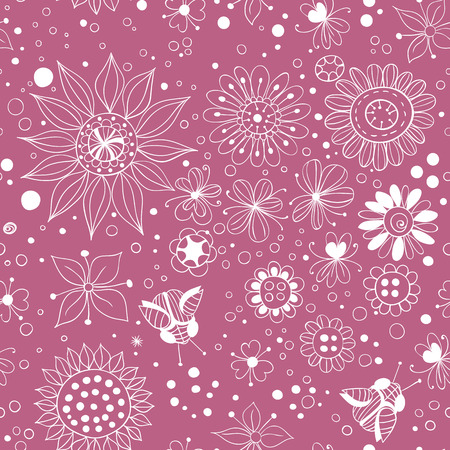 Hand  drawn patten with various stylized flowers. Card template. Seamless floral background.のイラスト素材