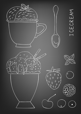 Hand  drawn ice cream on background. Elements for design.のイラスト素材