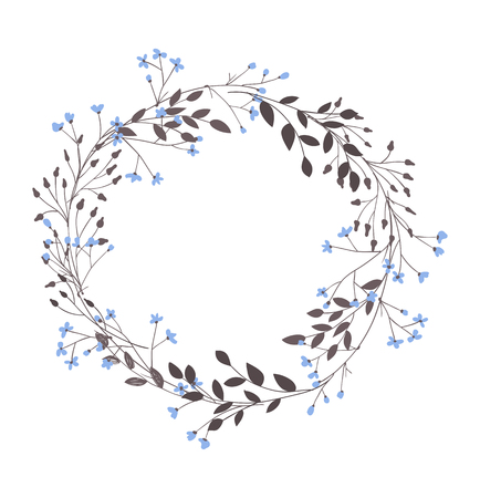 Frame made of hand drawn flowers and branches with leaves.のイラスト素材