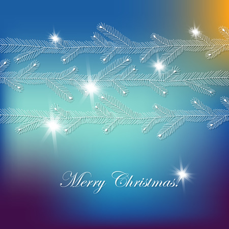 Christmas card. Hand -drawn fir branches forming border and lettering on blue background.のイラスト素材