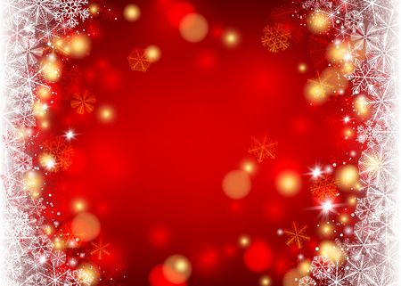 Snowflakes forming borders on red background with lights and space for text.のイラスト素材