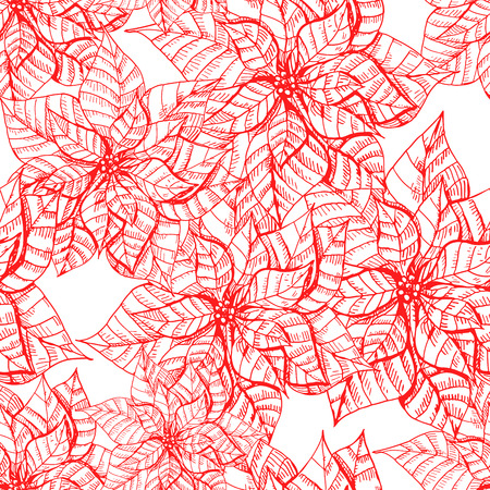 Christmas seamless pattern with hand drawn poinsettiaのイラスト素材