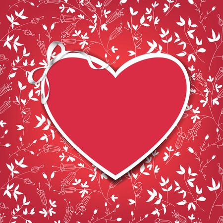 Heart shaped label with space for text on floral background. Valentines day design.のイラスト素材