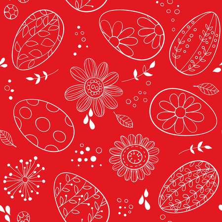 Easter eggs and flowers seamless pattern. Background for design.のイラスト素材