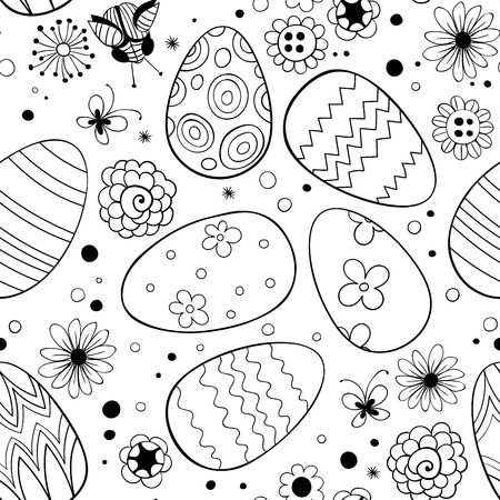 Easter eggs and flowers seamless pattern. Background for design.のイラスト素材