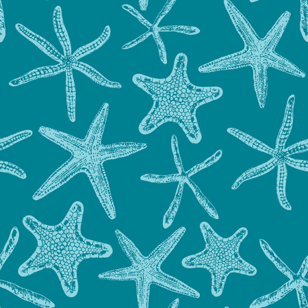 Seamless pattern with various hand - drawn sea starsのイラスト素材