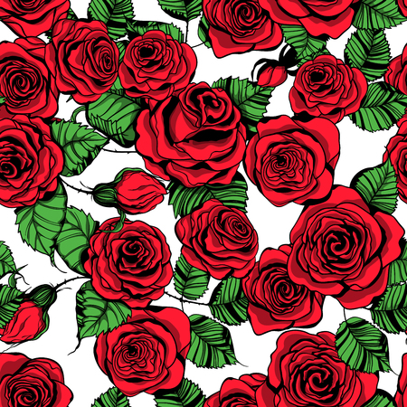 Pattern with hand drawn rosesのイラスト素材