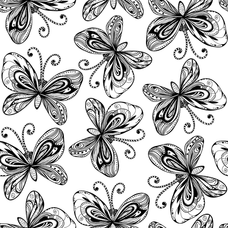 Pattern with hand drawn butterfliesのイラスト素材