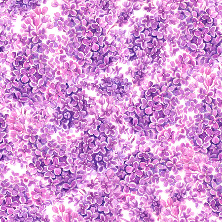 Seamless floral pattern with pink lilacs painted with watercolors.の写真素材