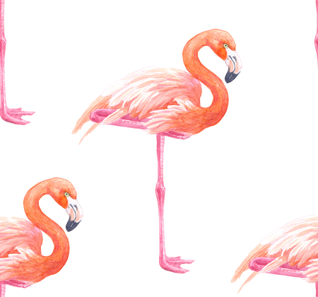 Seamless pattern made of flamingos painted with watercolors.の写真素材