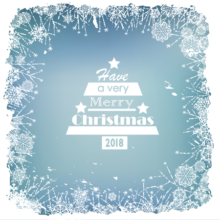 Winter background with frame with snowflakes and ice flowers and Merry Christmas greeting text.のイラスト素材