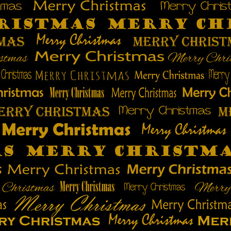 Merry Christmas typography seamless pattern in gold and black color.のイラスト素材