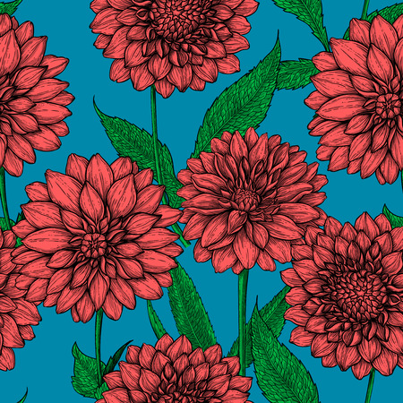 Seamless pattern made of hand drawn dahlia flowersのイラスト素材