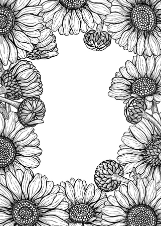 Daisy flowers forming frame on white background with space for text.のイラスト素材