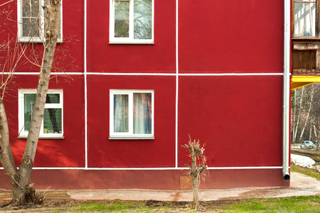 Apartment building close up, Condominium construction. Trendy vivid architecture styleの写真素材