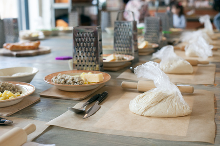 cooking class, culinary. food and people concept, desktop getting ready for work