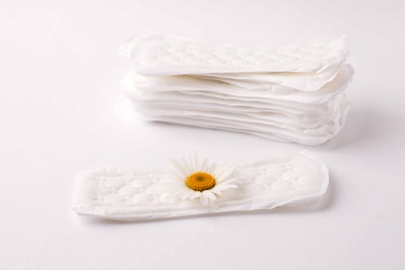 Menstrual Woman hygiene protection of sanitary pad on white background, woman menstruation cycle and...