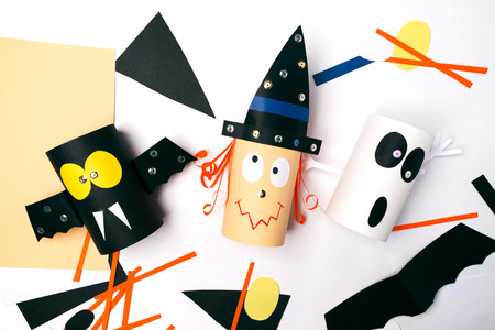 Paper toys of origami for Halloween. Lesson of origami. Preparation for a holiday