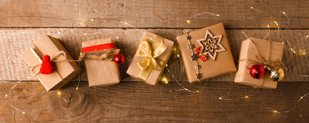 Christmas  with gift boxes on vintage wooden