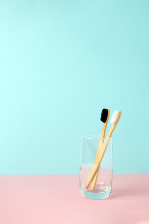 Bamboo teeth brush on minimalistの写真素材