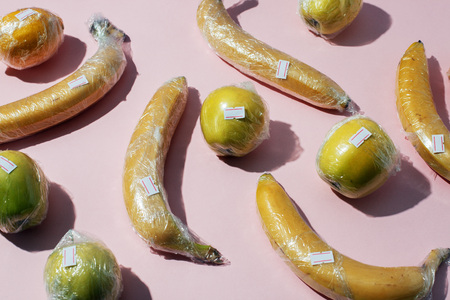 Fruits in plastic packagingの写真素材