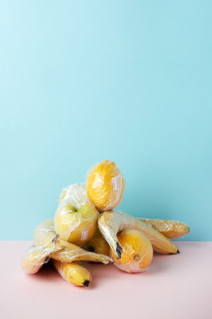 Fruits in plastic packagingの写真素材