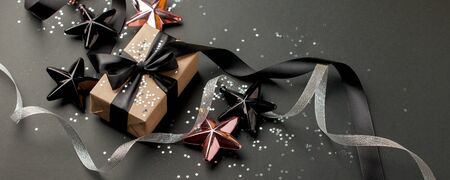 Christmas minimalist and simple composition in mat black and silver color