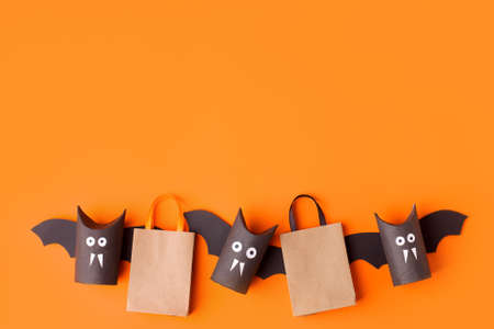 Autumn season Halloween holiday sale concept - toy from toilet roll tube, recycle idea and paper...