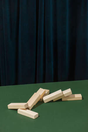 The path of wooden blocks, concept of balance, balance, life harmony, self-destruction. Mental...
