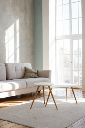 Interior design of stylish living room with modern neutral sofa, Elegant and comfortable designed...