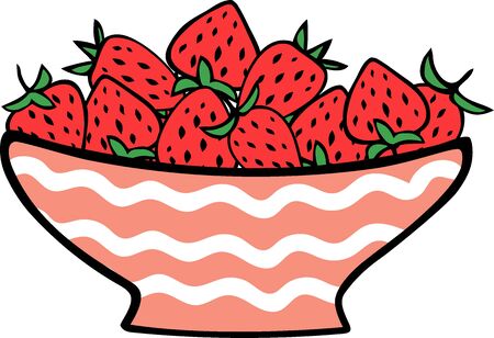 Vector illustration of strawberry on plate in doodle style isolated on white background. Design element for card, header, poster, cover, web and print.のイラスト素材