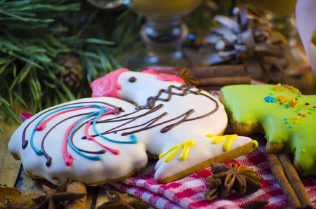 Christmas and New Year festive gingerbread and cocoaの写真素材