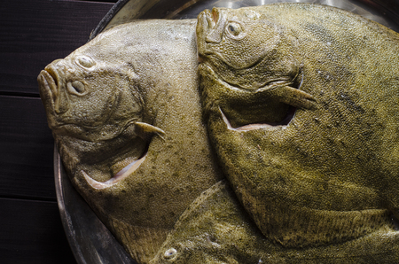 raw cleaned whole flounder fish ready for cookingの写真素材