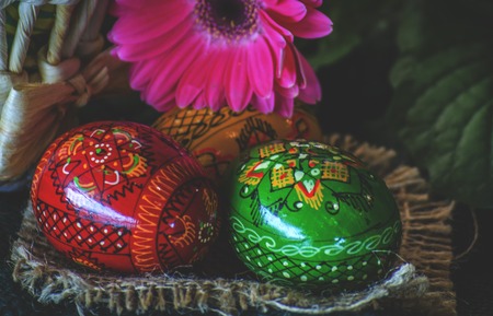 traditional decorated Easter eggs for the spring holidayの写真素材