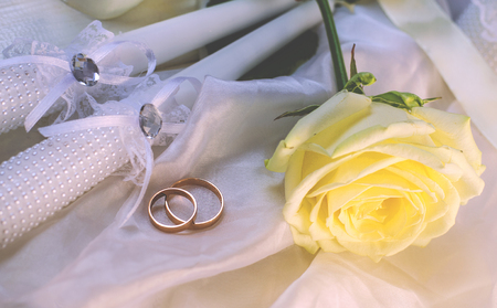 Wedding rings and wedding accessories for weddingの写真素材