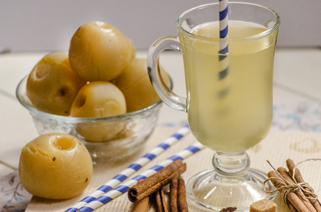 canned home compote of apples with various spicesの写真素材