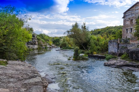 canyon with boiling water on the eve of autumnの写真素材
