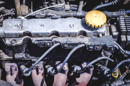 old motor in an old car close up