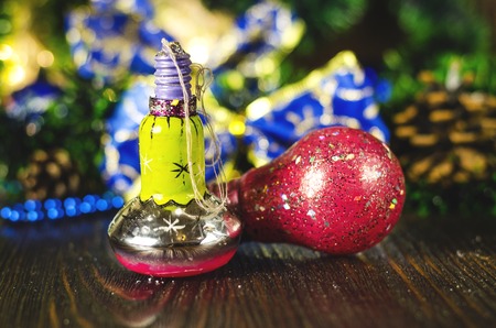 homemade toy on the Christmas tree from incandescent bulbs