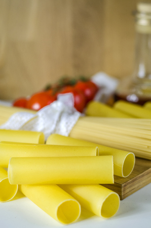 pasta, raw cannellones and spaghetti for cooking Italian dishes