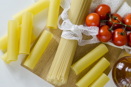 pasta, raw cannellones and spaghetti for cooking Italian dishes