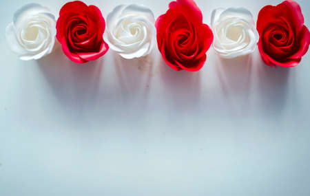flowers made of soap in the form of a rose on a white backgroundの写真素材