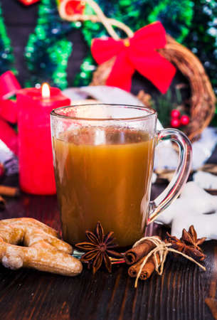 hot drink in a cup and Christmas gingerbread cookies