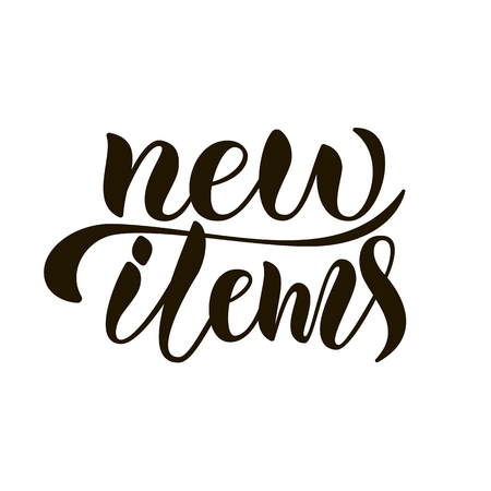 Hand drawn vector calligraphy text poster for promotion, new collection, women internet website. Concept of advertising for girl shop of clothes, accessories, shoes, watches, bags, souvenirs, flowersのイラスト素材