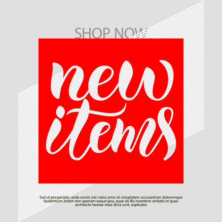 Hand drawn vector calligraphy text poster for promotion, new collection, women internet website. Concept of advertising for girl shop of clothes, accessories, shoes, watches, bags, souvenirs, flowersのイラスト素材