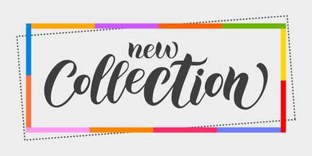 Hand drawn vector calligraphy text poster for promotion, new collection, women internet website. Concept of advertising for girl shop of clothes, accessories, shoes, watches, bags, souvenirs, flowersのイラスト素材